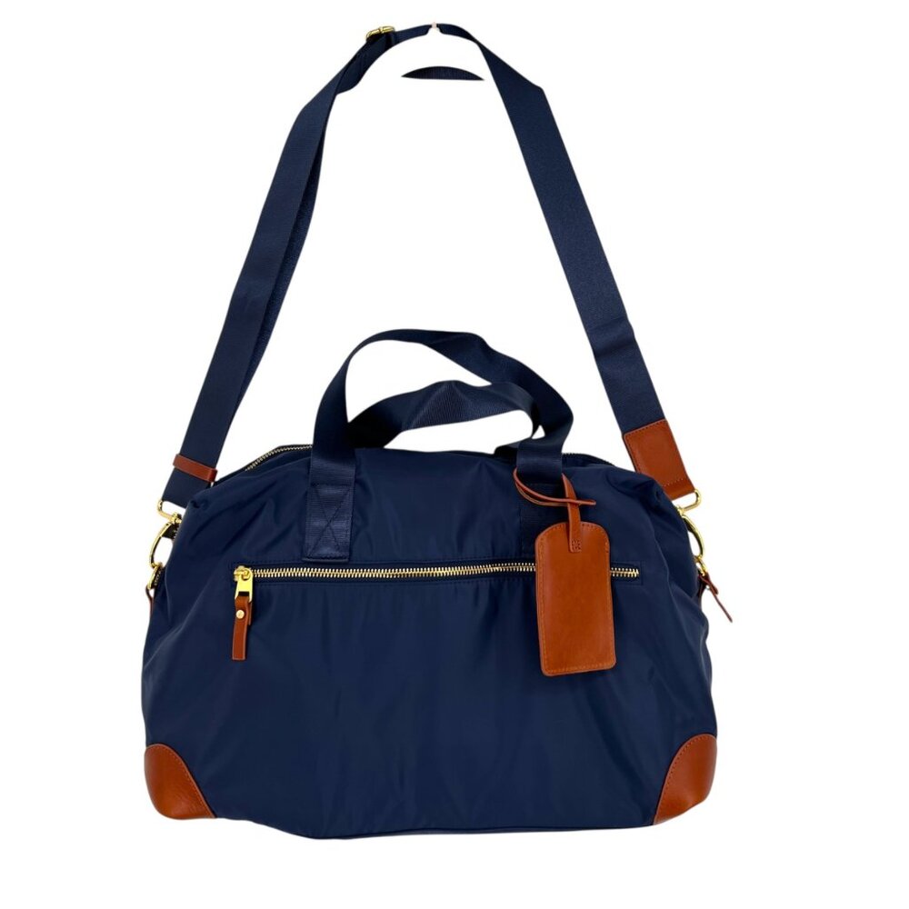 Mark & Graham Terminal 1 Overnighter Bag Navy Brown Leather Trim Gold Hardware